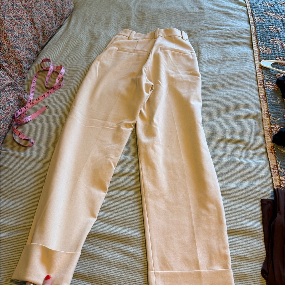 & Other Stories Cuffed High Rise Straight Leg Dress Pants Ivory - Picture 5 of 8